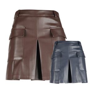 보스케 여성 가을 골프 페이크 가죽 포켓 큐롯 스커트 LB251208