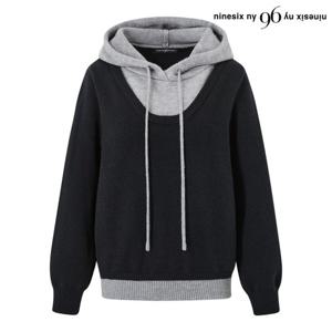 [나인식스뉴욕]레이어드 배색 후드 오버핏 긴팔 니트 (NP4KT063L0)