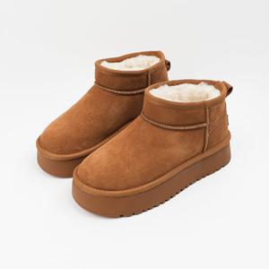 [신난다슈] 여성 앵클부츠 4cm 여자 키높이 방한 숏 털 부츠 퍼 통굽 스웨이드 AG25908 베이지