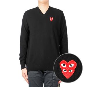 [꼼데가르송] (P1N074 BLACK) 남성 하트로고 와펜 니트