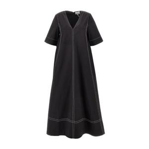 가니 브이넥 콘트라스트 스티치 플레어 원피스 A1030138 099