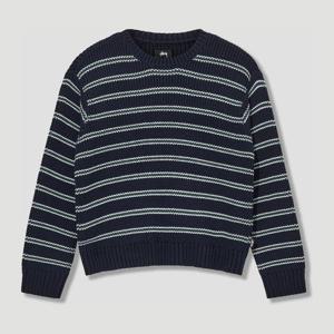 스투시 스트라이프 리브 크루넥 스웨터 117272 Navy