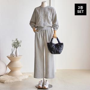 [커스텀에이블] 기모 자수 맨투맨 밴딩팬츠 2종세트_T2512SE047D