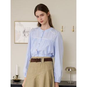 [위시드]스트라이프 금장 버튼 긴팔 블라우스 (WICCBL013)