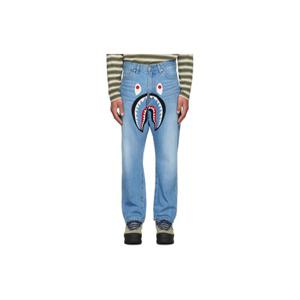 25 FW BAPE 남성 블루 샤크 루즈 핏 데님 진 252546M186001