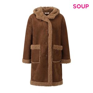 [숲]배색 후드 무스탕 롱 코트 S5CLC01