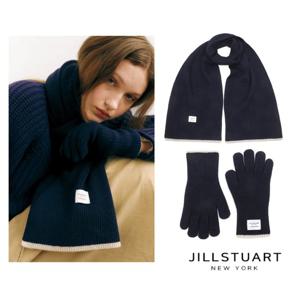 [질스튜어트] 네이비화이트 라인배색 울캐시미어혼방 머플러 장갑세트JAMU5F650N2.JAGV5F620N2