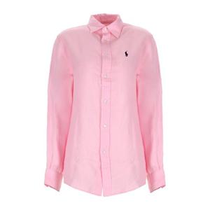 랄프로렌 로고 자수 슬림핏 리넨 셔츠 211970730 514CARMELPINK