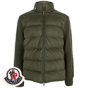 몽클레어 카키 울 니트 믹스 구스 다운 집업 자켓 9B00032 M1131 828