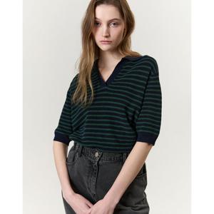 아떼 바네사브루노 25SS 스테디셀러 네이비 스트라이프 린넨혼방 반팔니트 WVSW5B215N2