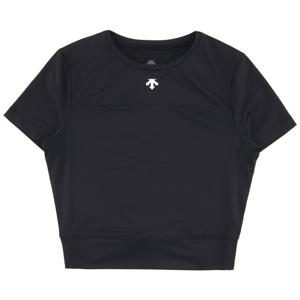 데상트 여성 슬림핏 세미크롭 꼬임 반팔 티셔츠 SP322TTS78BLK