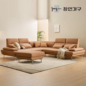 장인가구 도이 7인용 스윙 이지클린 가죽 코너형 소파 (스툴 포함)