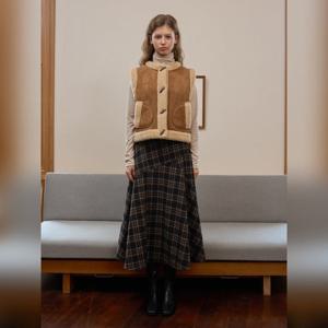 [올리브데올리브] 올리브데올리브 가죽 장식 A라인 체크 스커트 OW5WSA40