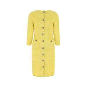 26 SS 발렌시아가 트위드 미디 드레스 엘로우 704556T1650