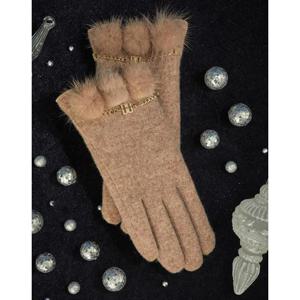 [닥스핸드백]베이지 울 밍크폼폼 스마트폰터치 장갑 DCGV5F244I2