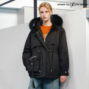 [나인식스뉴욕]허리 스트링 후드 퍼 집업 야상 점퍼 (NP4JJ051L0)