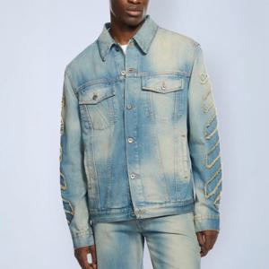 26 SS 오프화이트 디아고날 료 패치 슬리브 워싱 데님 자켓 블루 OMYE09BF25DEN0014141