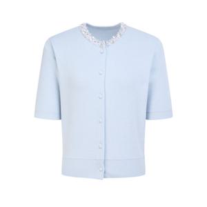 질스튜어트 뉴욕 여성 25SS 스테디셀러 블루 비즈장식 면혼방 반팔가디건 WJSW5B220B1