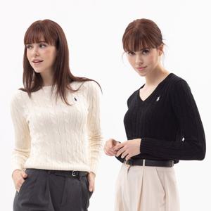 폴로 랄프로렌 여성 슬림 핏 코튼 케이블니트 스웨터 211891640