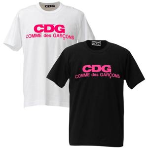 CDG 플로레센트 프린트 티셔츠 핑크 로고 화이트 블랙 SZ-T086-051-1