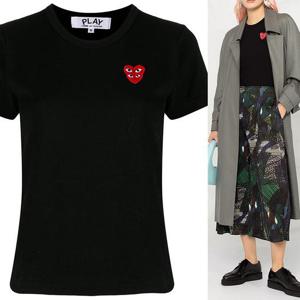 M,L사이즈 24SS 꼼데가르송 블랙 더블레드하트 패치 반팔 P1T287