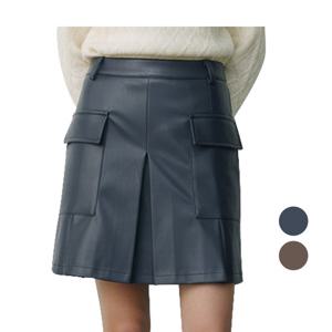 페라어스 여성 겨울 기능성 레더룩 카고 주름 플리츠 골프 스커트 ASW5JE4299