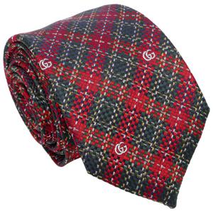 구찌 체크 GG로고 패턴 우븐 슬림 실크 넥타이 레드그린 644003