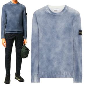 스톤아일랜드 핸드스프레이 코튼 니트 스웻셔츠 블루 7215543B7 V0028