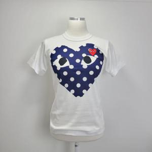 [Comme-des-Garcons] 꼼데 여성 도트 하트 프린트 반팔 티셔츠 White P1T233