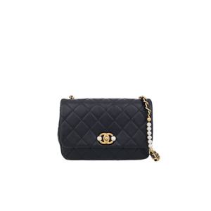 [엘러브] 샤넬 진주 체인 플랩백 블랙 빈티지금장 카프스킨 5ET2123