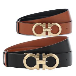 페라가모 간치니 금장 로고 양면 길이조절 가능 벨트 브라운 블랙 0674471