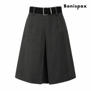 [보니스팍스] 벨티드 딥 핀턱 A라인 미디 기모 스커트 (XPCSK008M0)
