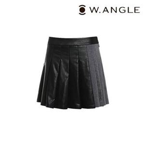 [와이드앵글]  WWU23Q11Z1 CO 비건 레더 플리츠 큐롯 L (Black)