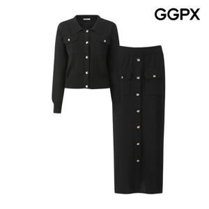 [지지피엑스]골드 버튼 니트 가디건 앤 스커트 셋업 GQ1ST001F
