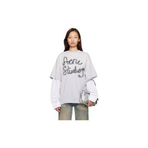 25 FW 아크네 여성 그레이 로고 레이어드 티셔츠 261129F110008