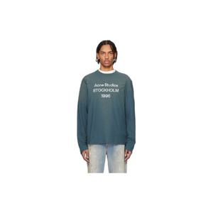 25 FW 아크네 남성 블루 루즈 핏 로고 티셔츠 261129M213058