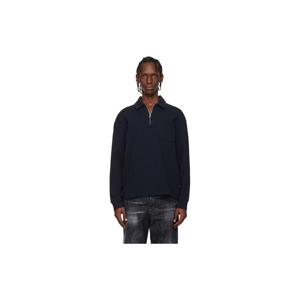 25 FW 보스 남성 네이비 집업 코튼 폴로 셔츠 261085M212003