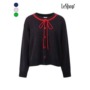 [르샵]리본넥 도트 패턴 버튼 니트 가디건 (BQ1KC006A)