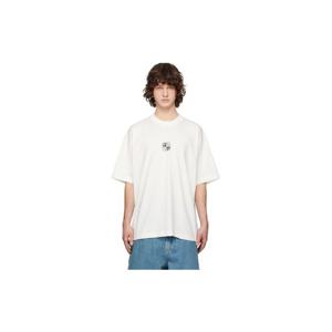 25 FW 베트멍 남성 오프 화이트 바이커 크로스 로고 티셔츠 261669M213040