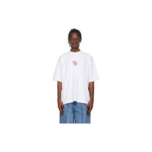 25 FW 베트멍 남성 화이트 더블 바이커 크로스 로고 티셔츠 261669M213026