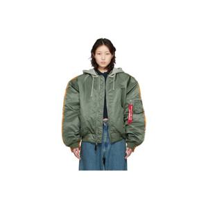 베트멍 보머 카키 Alpha Industries 후드 보머 재킷 261669F058001
