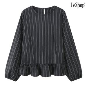 [르샵]스트라이프 밑단 플레어 라운드 블라우스 (DQ1BA007A)