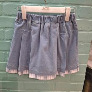 애플핑크 HC35 체크배색 데님 폴리츠 스커트 APT0A161