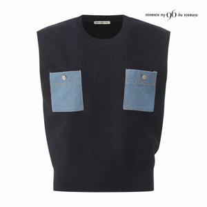 [나인식스뉴욕] 데님 투 포켓 니트 베스트 (NQ1VT001M0)