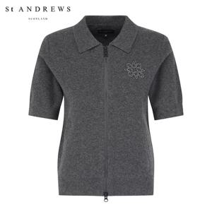 [세인트앤드류스] 여성 별 로고 포인트 투웨이 집업 반팔 가디건 821F1SD001_GY