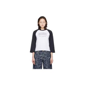 25 FW 가니 여성 화이트   블랙 베이스볼 베이직 저지 티셔츠 261144F110022