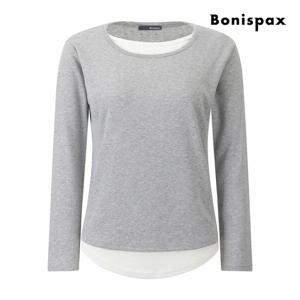 [보니스팍스] 배색 레이어드 라운드넥 티셔츠 (XQ1TS008M0)