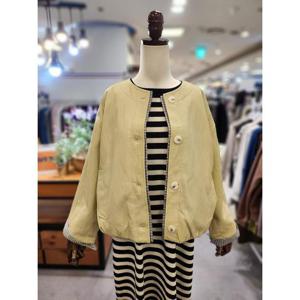 스테파니 세이브존01 노카라 체크 배색 가죽 자켓 A26JK6112