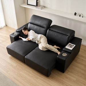 삼익가구 무드인 헤드틸팅 모션 확장형 슬라이딩 3인용 가죽 리클라이너 소파(홈바형)