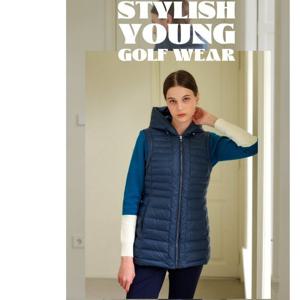 [엘르골프]여성 후드 중기장 경량 다운 베스트 6J81402 그레이,